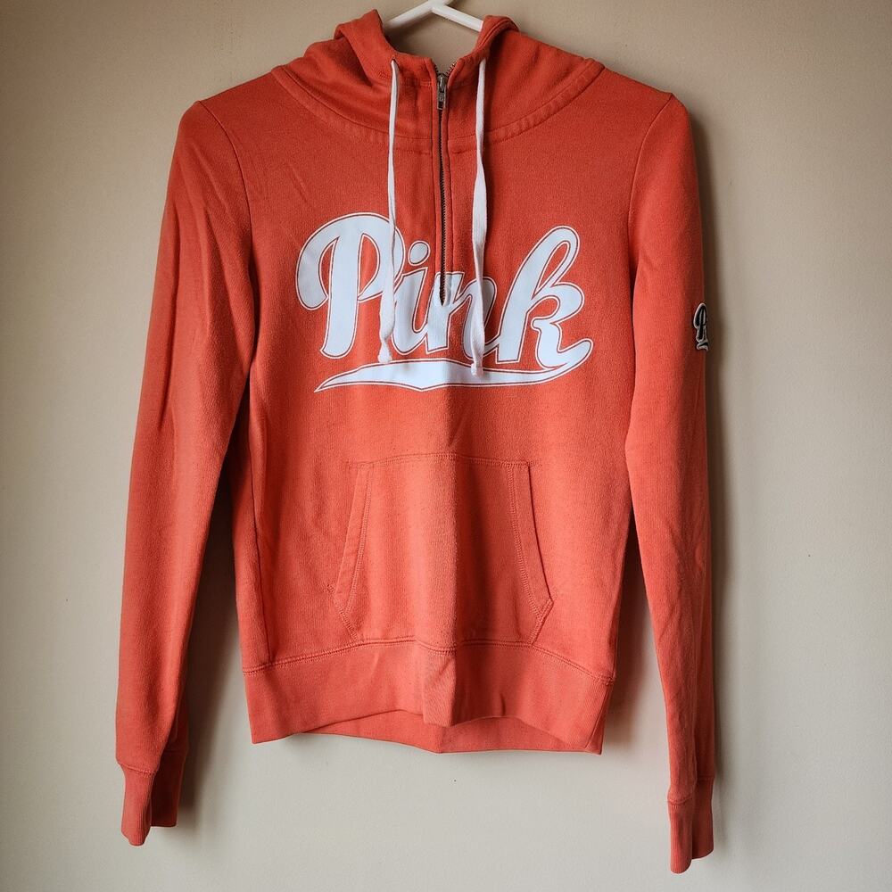 Victoria's Secret PINK 1/4 Zip Hoodie Womens Size XS Salmon Lightweight Shirt